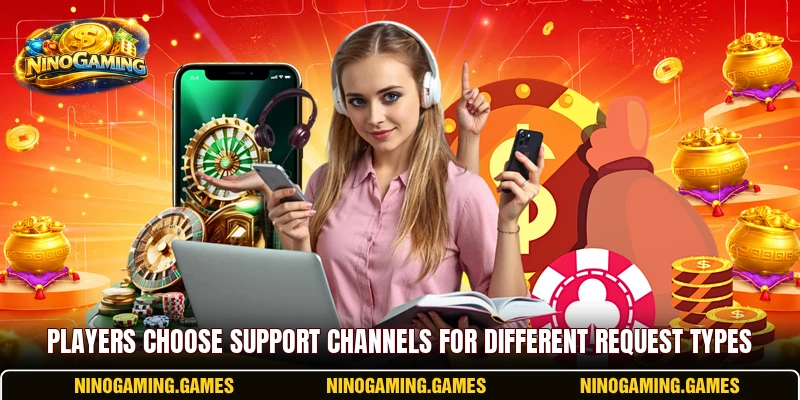 Players choose support channels for different request types Players choose support channels for different request types
